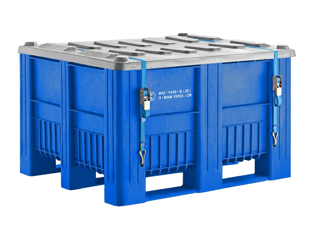 Kunststoff Palettenbox UN-Zulassung - 1200 x 1000 mm - auf 3 Kufen - Blau
