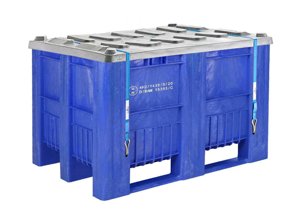 Kunststoff Palettenbox UN-Zulassung - 1200 x 800 mm - auf 3 Kufen - Blau