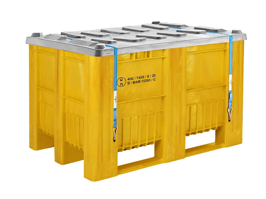 CB1 UN-keur kunststof palletbox - 1200 x 800 mm - 3 palletsledes - geel