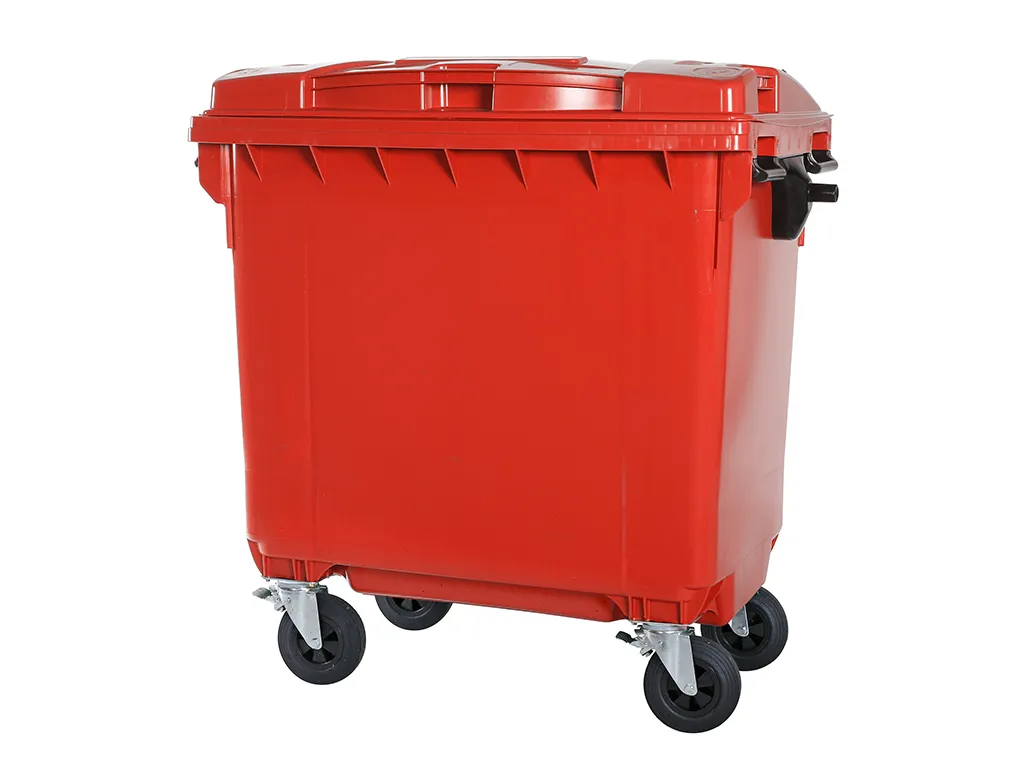 Four-wheeled 770 litre waste container - red