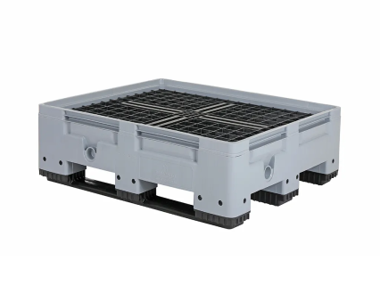 Retention pallet - plastic spill tray with grating - 1200 &times; 1000 mm - 220 litre - 3 runners