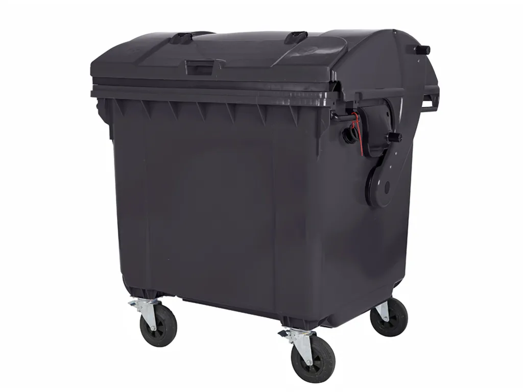 Four-wheeled 1100 litre waste container - with lid in the convex lid - grey