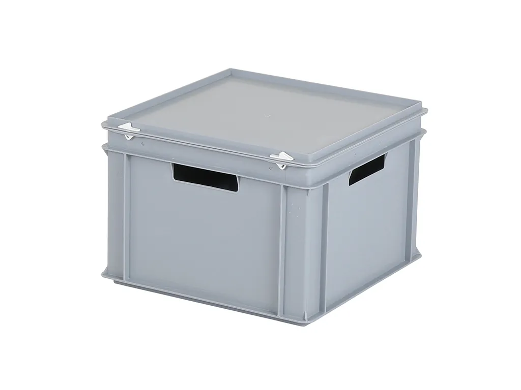 Stacking bin with lid - 400 x 400 x H 285 mm - grey (smooth base)