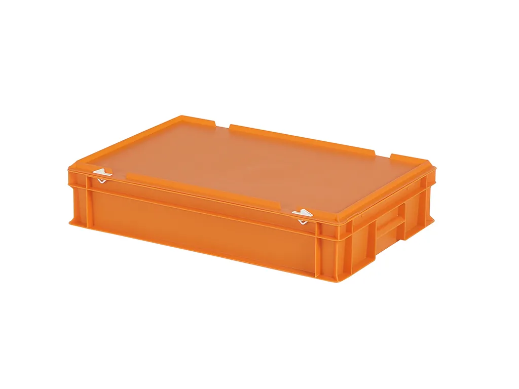 Stapelbak met deksel - 600 x 400 x H 135 mm (gladde bodem) - oranje