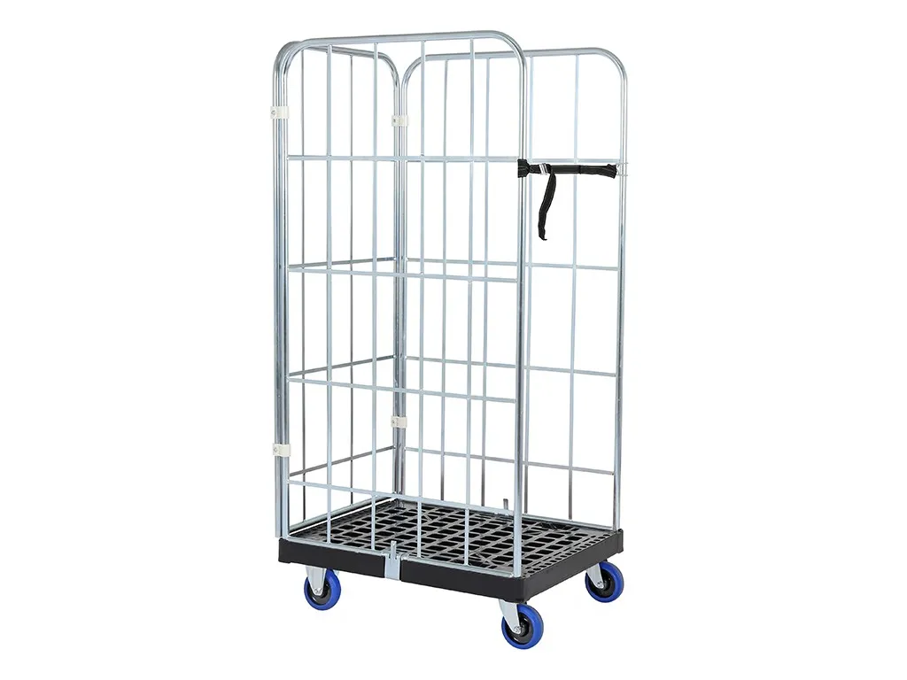 Roll container - two side walls and one rear wall - galvanised - black