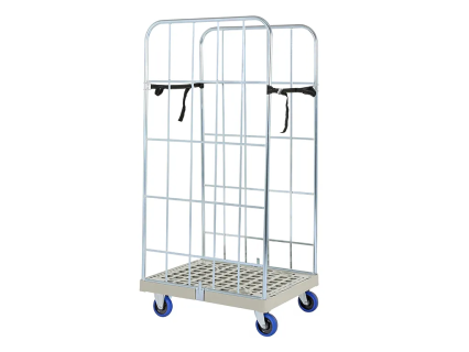 Roll container - for Euronorm - 2 side walls, galvanised - plastic base, grey