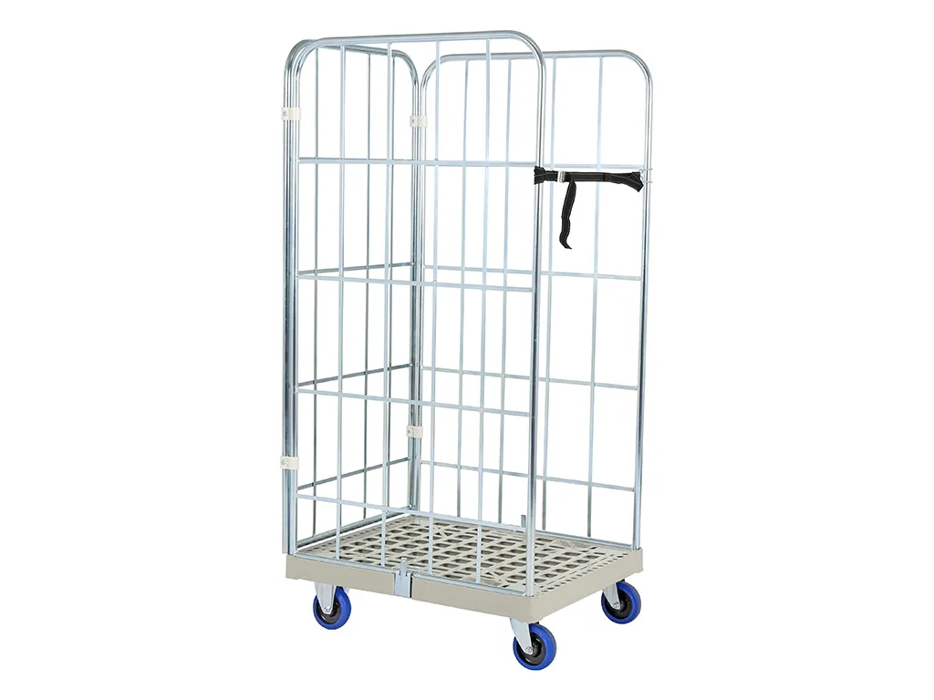 Roll container - two side walls and one rear wall - galvanised - grey