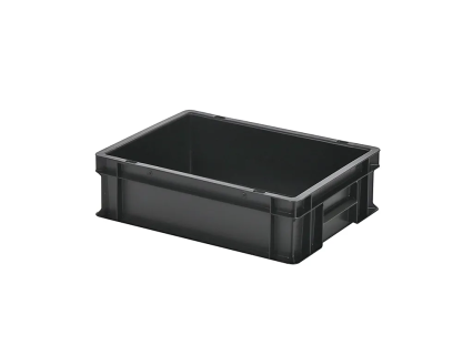 Stapelbeh&auml;lter - 400 x 300 x H 120 mm - geschlossene Handgriffe - glatter Boden - schwarz