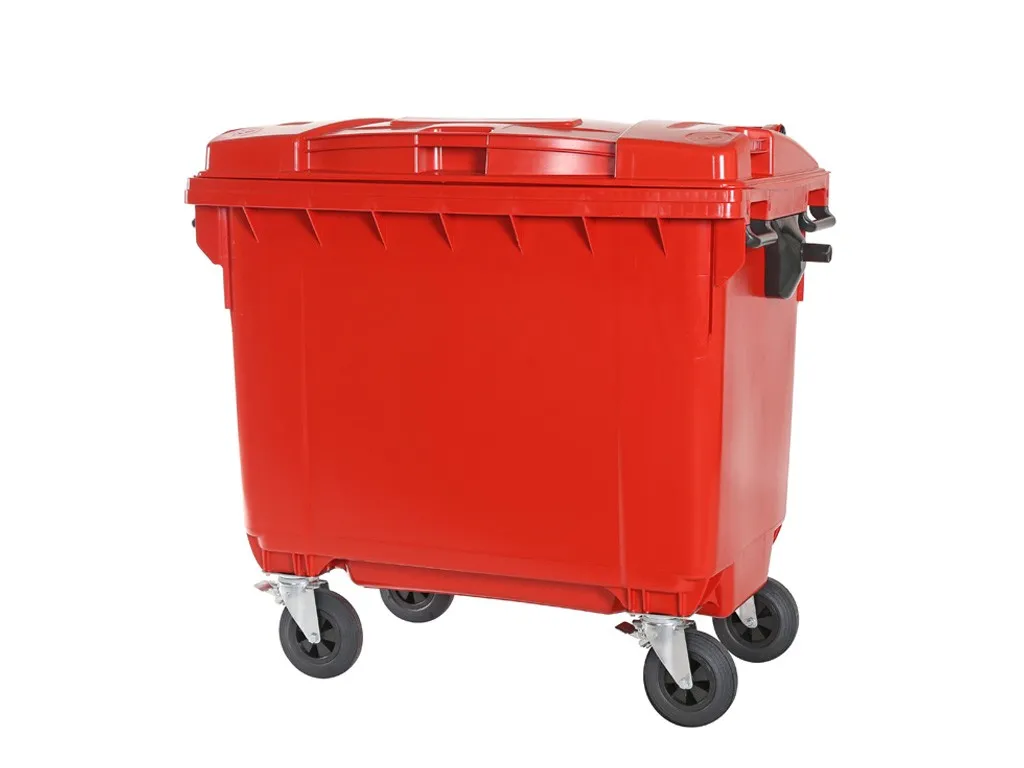 Four-wheeled 660 litre waste container - red