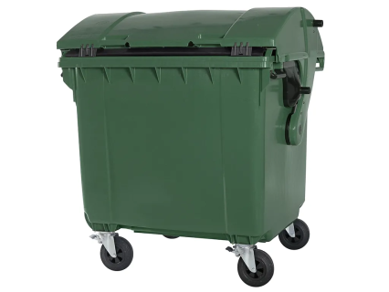 4-wiel kunststof afvalcontainer - 1100 liter - rond deksel - groen