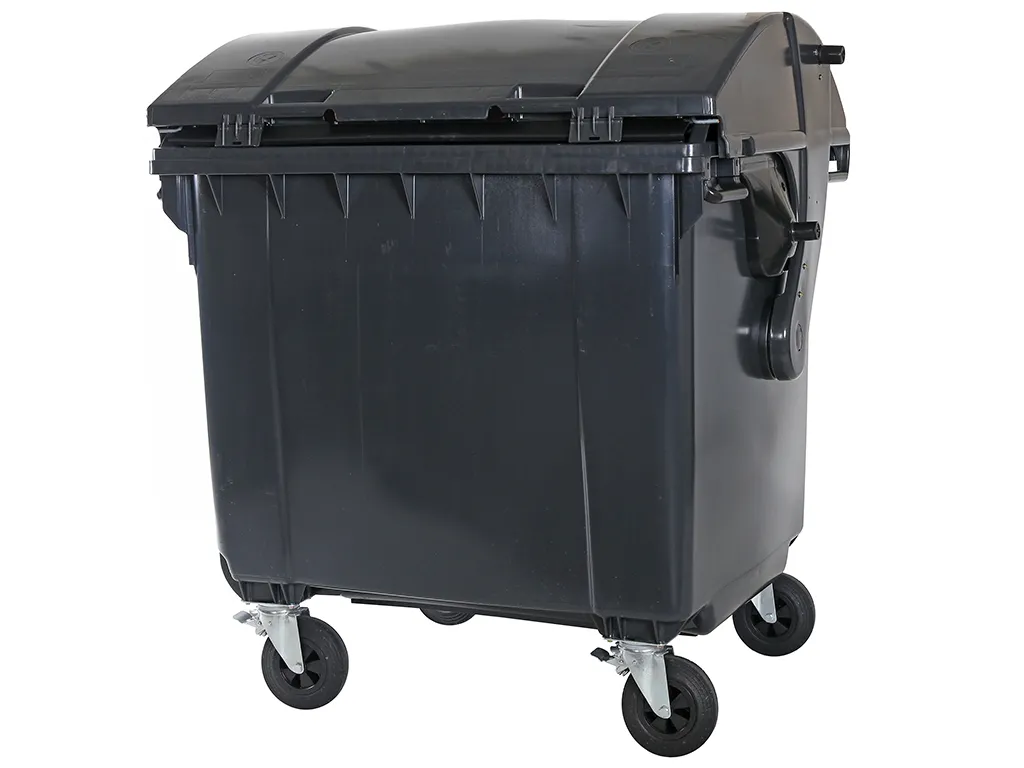 Four-wheeled 1100 litre waste container - convex lid - grey