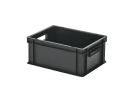 Stacking bin - 400 x 300 x H 175 mm - open handgrips - smooth base - black