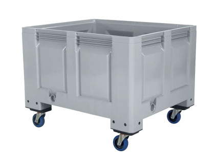 Fahrbare BIG BOX Palettenbox - 1200 &times; 1000 mm - 4 Lenkrollen - Gummilaufbelag - grau