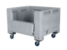 Fahrbare BIG BOX Palettenbox mit Klappe - 1200 x 1000 x H 915 mm - 4 R&auml;der - grau
