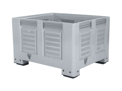 Palettenbox BIG BOX - 1200 &times; 1000 mm - perforiert - 4 F&uuml;&szlig;e - grau