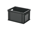Stacking bin - 400 x 300 x H 236 mm - open handgrips - smooth base - black