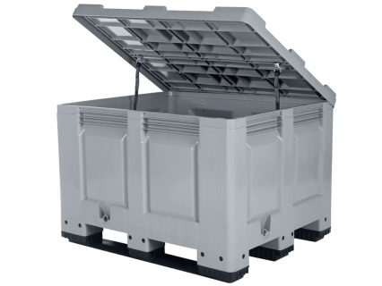 Palettenbox BIG BOX - 1200 &times; 1000 mm - mit Deckel - geschlossen - 3 Kufen (Streugutbeh&auml;lter)
