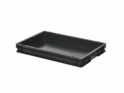 Stapelbeh&auml;lter - 600 x 400 x H 75 mm - geschlossene Handgriffe - glatter Boden - schwarz