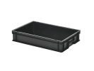 Stapelbeh&auml;lter - 600 x 400 x H 120 mm - geschlossene Handgriffe - glatter Boden - schwarz