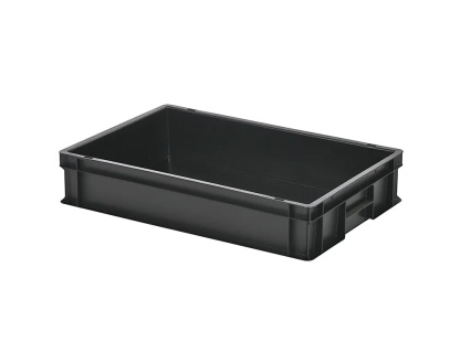 Stapelbeh&auml;lter - 600 x 400 x H 120 mm - geschlossene Handgriffe - glatter Boden - schwarz