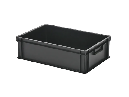 Stapelbeh&auml;lter - 600 x 400 x H 175 mm - geschlossene Handgriffe - glatter Boden - schwarz