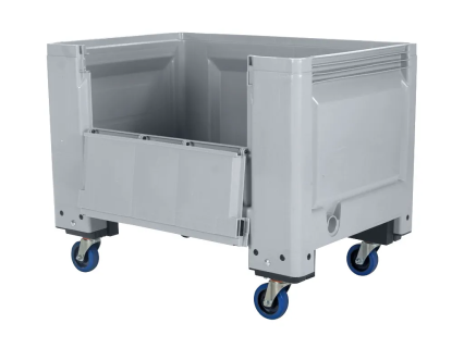 Fahrbare BIG BOX Palettenbox mit Klappe - 1200 &times; 800 mm - 4 R&auml;der - grau