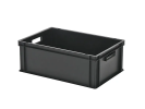 Stapelbak - 600 x 400 x H 220 mm - open handgrepen - gladde bodem - zwart