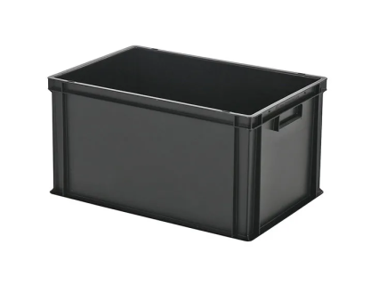 Stacking bin - 600 x 400 x H 320 mm - closed handgrips - reinforced base - black