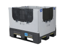 Faltbare Palettenbox MAGNUM Optimum 975 S - 1200 x 1000 mm - auf 2 Palettenkufen und 2 F&uuml;&szlig;en - mit 2 Ladeklappen - grau/schwarz