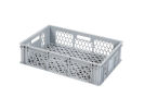 Stapelkrat - 600 x 400 x H 155 mm - geheel geperforeerd - 4 open handgrepen - rasterbodem - grijs