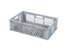 Stapelkrat - 600 x 400 x H 170 mm - geheel geperforeerd - 4 open handgrepen - rasterbodem - grijs