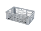 Stapelkrat - 600 x 400 x H 198 mm - geheel geperforeerd - 4 open handgrepen - rasterbodem - grijs
