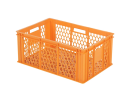 Stapelkrat - 600 x 400 x H 250 mm - geheel geperforeerd - 4 open handgrepen - rasterbodem - oranje