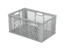 Stapelkrat - 600 x 400 x H 280 mm - geheel geperforeerd - 4 open handgrepen - rasterbodem - grijs