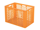 Stapelkrat - 600 x 400 x H 421 mm - geheel geperforeerd - 4 open handgrepen - rasterbodem - oranje