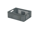Stapelkrat - 400 x 300 x H 142 mm - geheel geperforeerd - open handgrepen - versterkte bodem - grijs