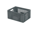 Stapelkrat - 400 x 300 x H 193 mm - geheel geperforeerd - open handgrepen - versterkte bodem - grijs