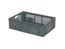 Stapelkrat - 600 x 400 x H 171 mm - geheel geperforeerd - open handgrepen - versterkte bodem - grijs