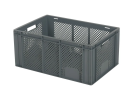 Stapelkrat - 600 x 400 x H 274 mm - geheel geperforeerd - open handgrepen - versterkte bodem - grijs