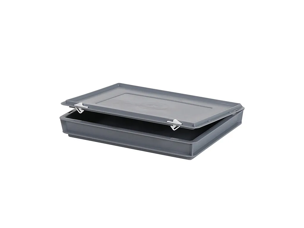 Stapelbehälter mit Deckel - 400 x 300 x H 65 mm (glatter Boden) - Grau