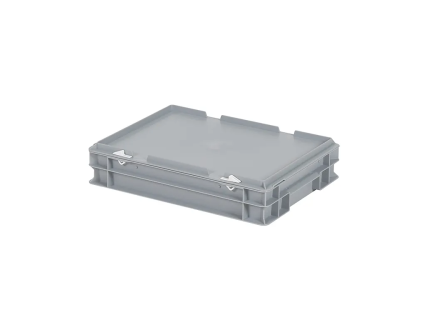 Stapelbeh&auml;lter mit Deckel - 400 x 300 x H 90 mm (glatter Boden) - Grau