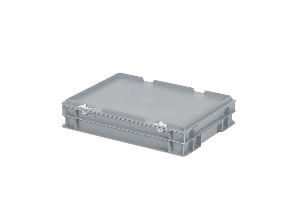 Stapelbehälter mit Deckel - 400 x 300 x H 90 mm (glatter Boden) - Grau