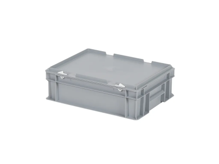 Stapelbak met deksel - 400 x 300 x H 133 mm (gladde bodem) - grijs