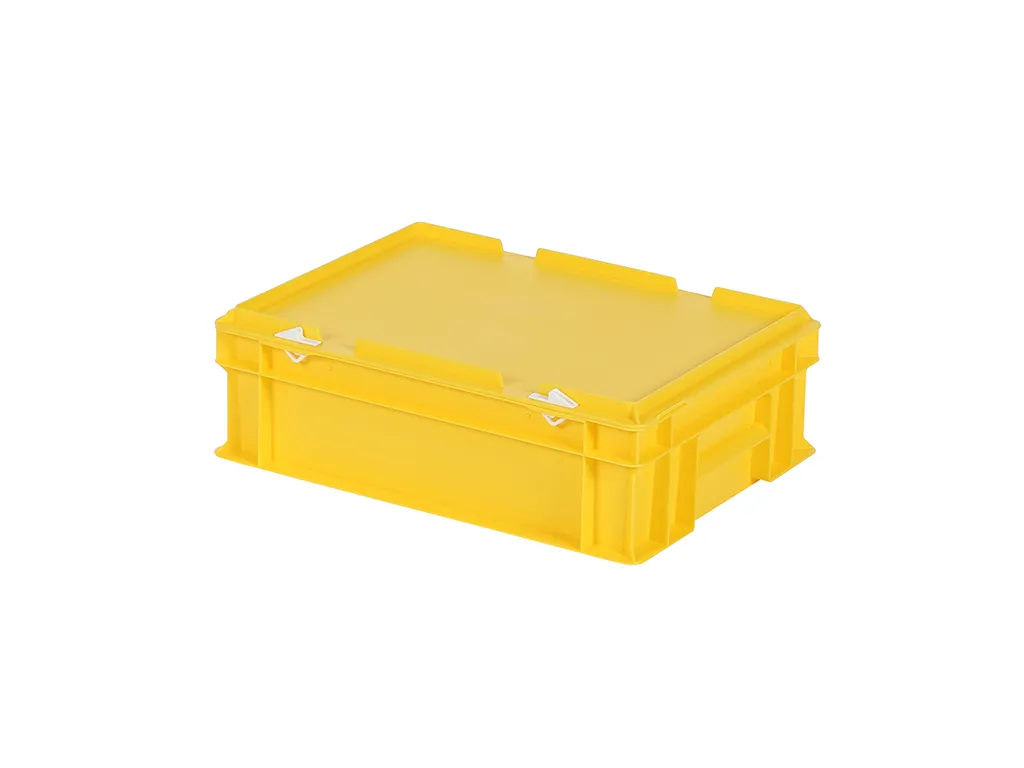 SOLID LINE Stapelbehälter mit Deckel - 400 x 300 x H 133 mm (glatter Boden) - Gelb