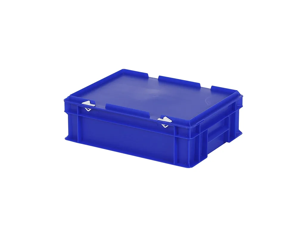 SOLID LINE Stapelbehälter mit Deckel - 400 x 300 x H 133 mm (glatter Boden) - Blau