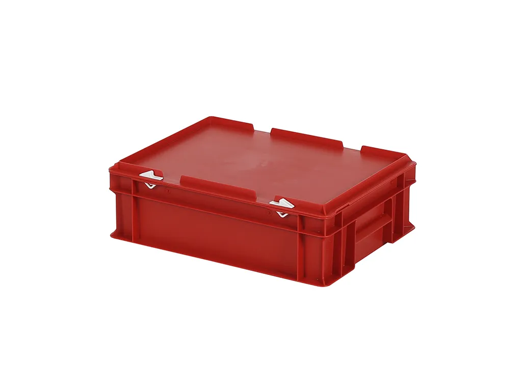 SOLID LINE Stapelbehälter mit Deckel - 400 x 300 x H 133 mm (glatter Boden) - Rot