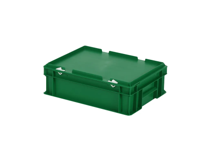 Stapelbeh&auml;lter mit Deckel - 400 x 300 x H 133 mm (glatter Boden) - Gr&uuml;n