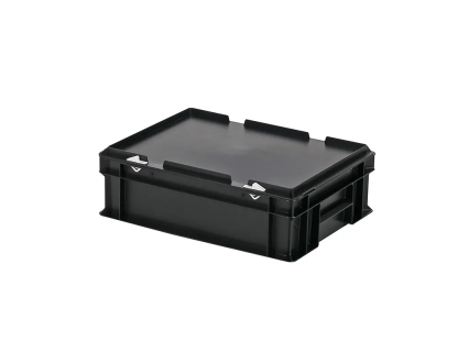 Stapelbak met deksel - 400 x 300 x H 133 mm (gladde bodem) - zwart