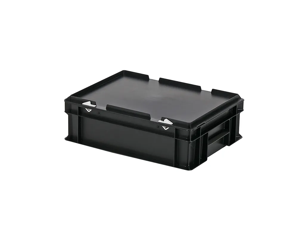 SOLID LINE Stapelbehälter mit Deckel - 400 x 300 x H 133 mm (glatter Boden) - Schwarz