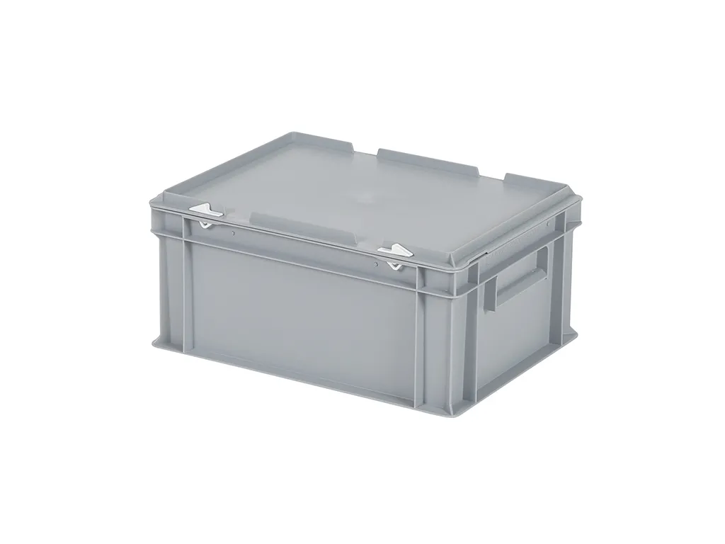 SOLID LINE Stapelbehälter mit Deckel - 400 x 300 x H 190 mm (glatter Boden) - Grau
